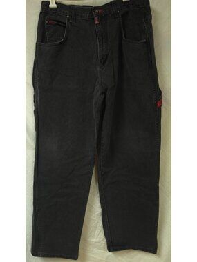 VTG Paco Sport Atmosphere Carpenter Baggy Black Faded Wide Legs Y2k Jeans 34x33